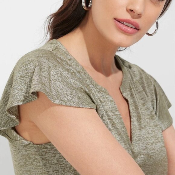 2/$30 Outlet WHBM Notch-Neck Ruffle-Sleeve Tee Large Gray #8835 - Picture 4 of 11